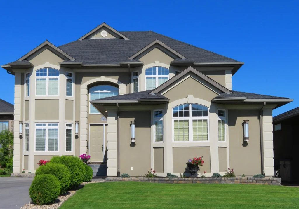 Luxury family home with large yard and kids playing