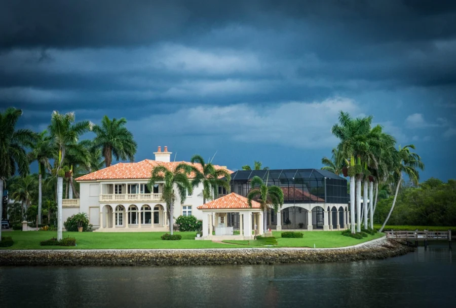 Waterfront estate with dock and lake view